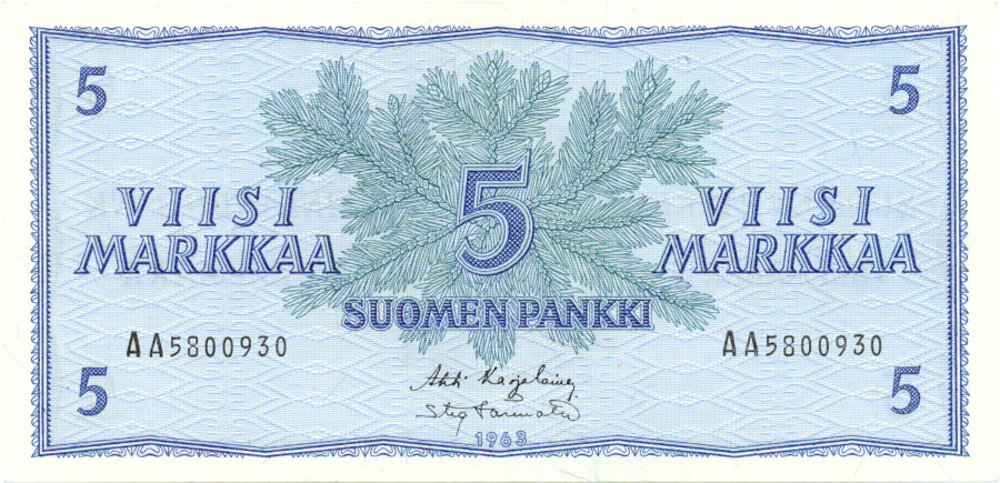5 Markkaa 1963 AA5800930 kl.6